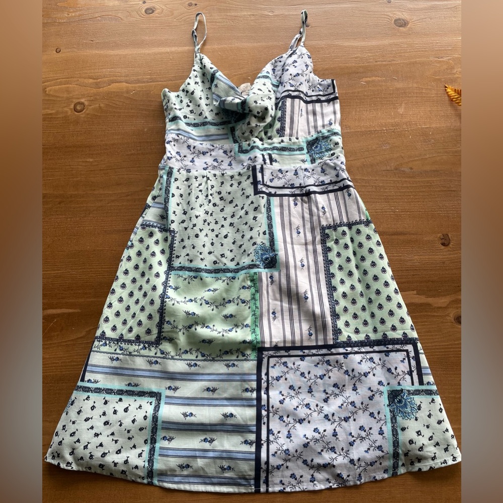 LOFT Mint Green Patchwork Floral Sun Dress